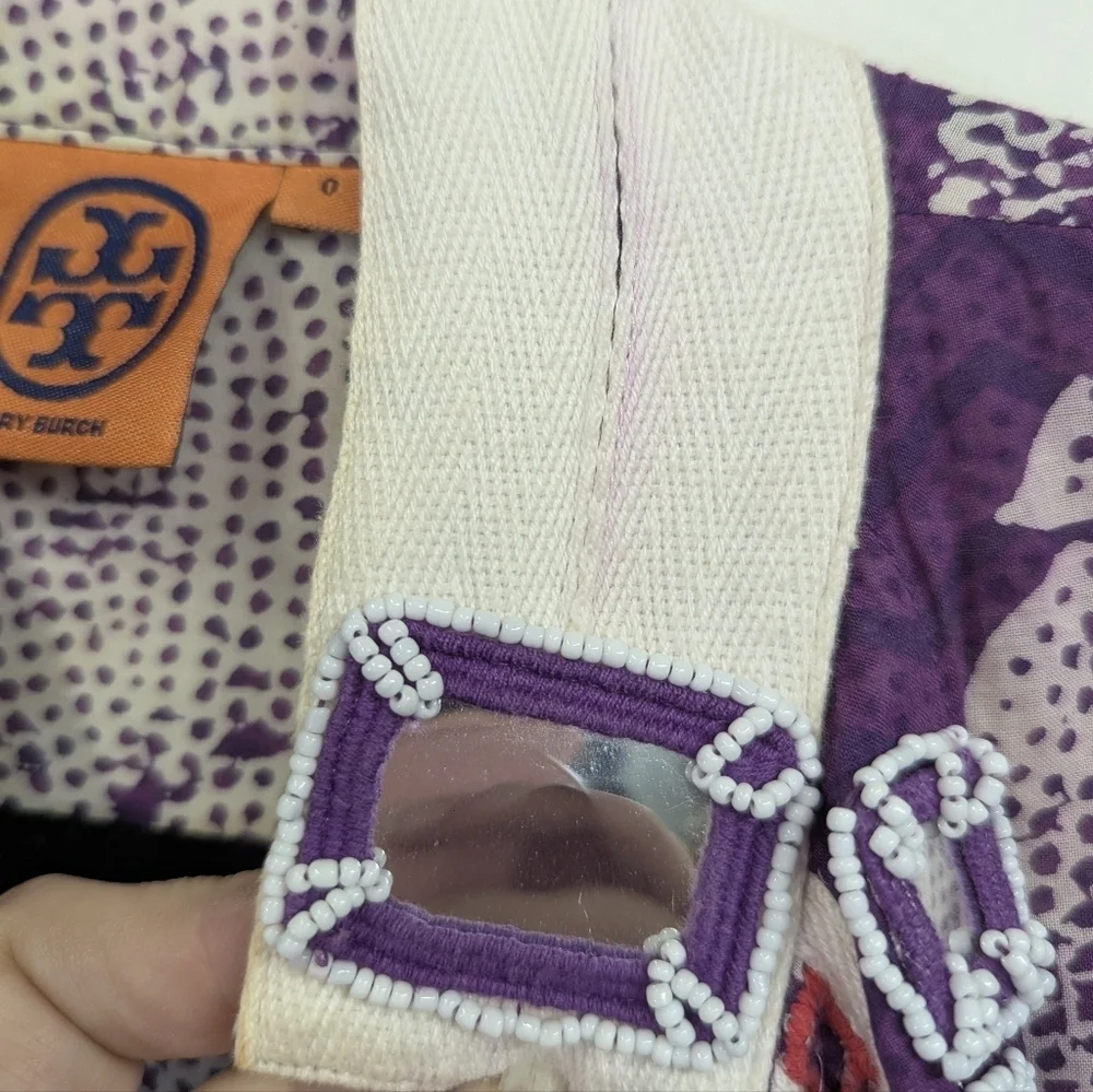 Tory Burch Cotton Purple Paisley Tunic Top Beaded Mirror And Embroidery 0 Loose